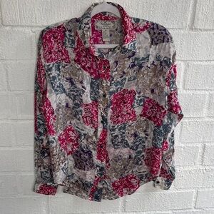 Jonathan Martin Silk Floral Long Sleeve y2K Vintage Blouse sz S